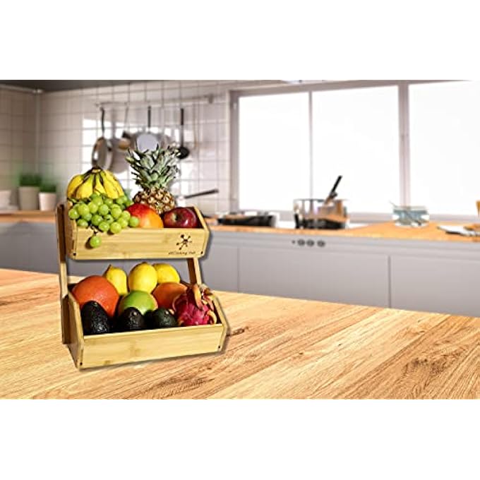 altCooking Hub BAMBOO STORAGE BIN - MULTIPURPOSE OPEN FRONT STACKING BINS FOR KITCHEN & PANTRY CONFIGURABLE AS 2 TIER FRUIT BASKET ON COUNTERTOP  IDEAL VEGETABLES, POTATO AND ONION - Image 3